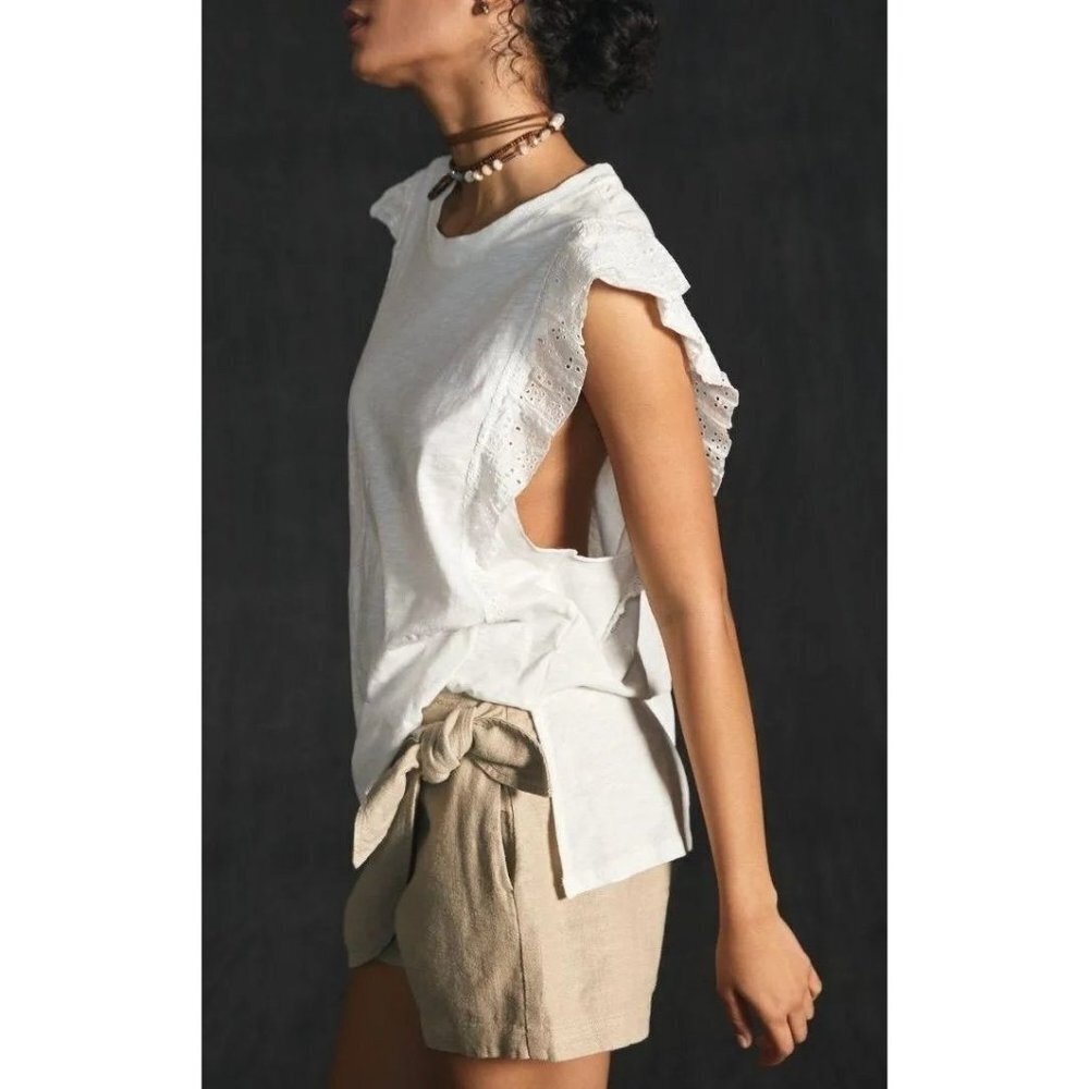 NWT Anthropologie Pilcro Ruffle-Sleeved Tunic White s - Picture 4 of 11